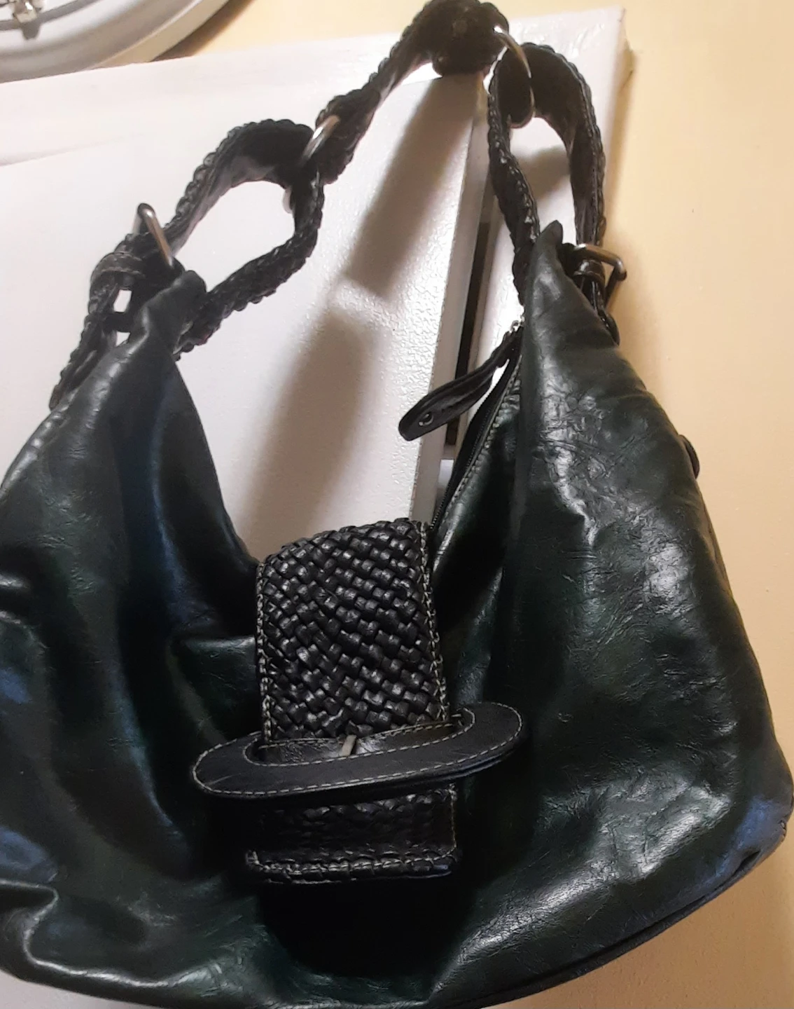 Dark Green Faux Leather Hobo Shoulder Bag - photo 2