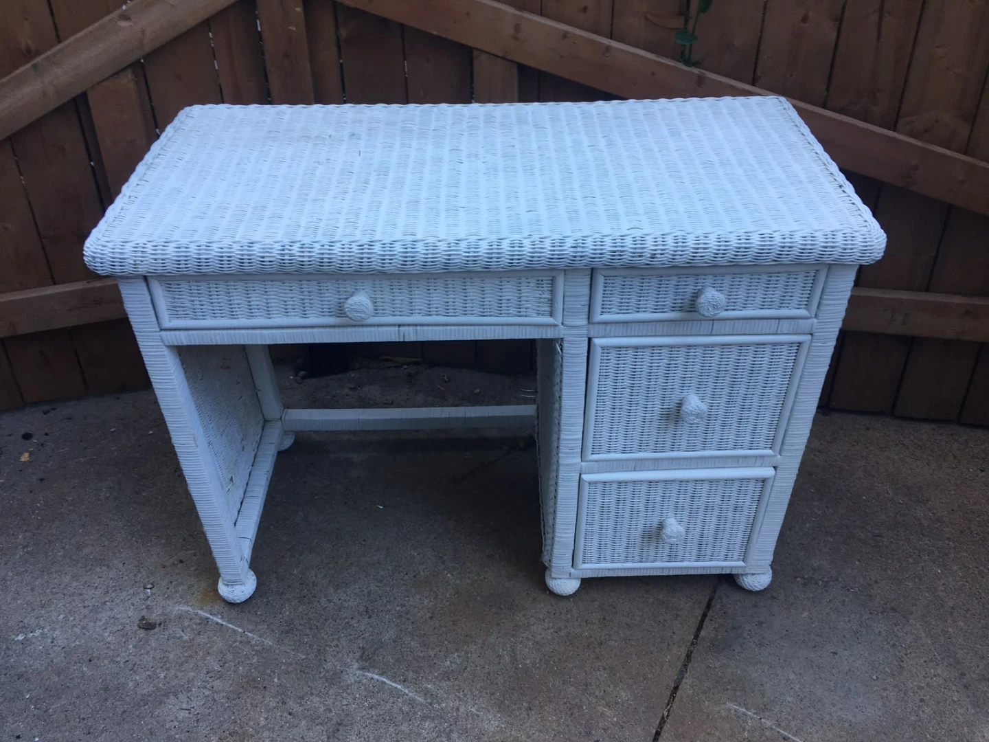 White Wicker Desk with Drawers