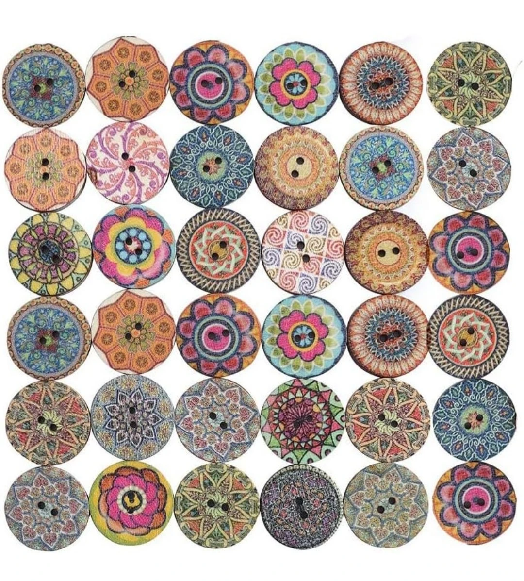 92 Piece 25mm Mandala Floral Wooden Buttons...New