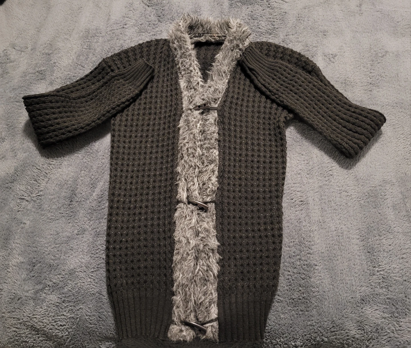 Black knit cardigan with faux fur trim - photo 2