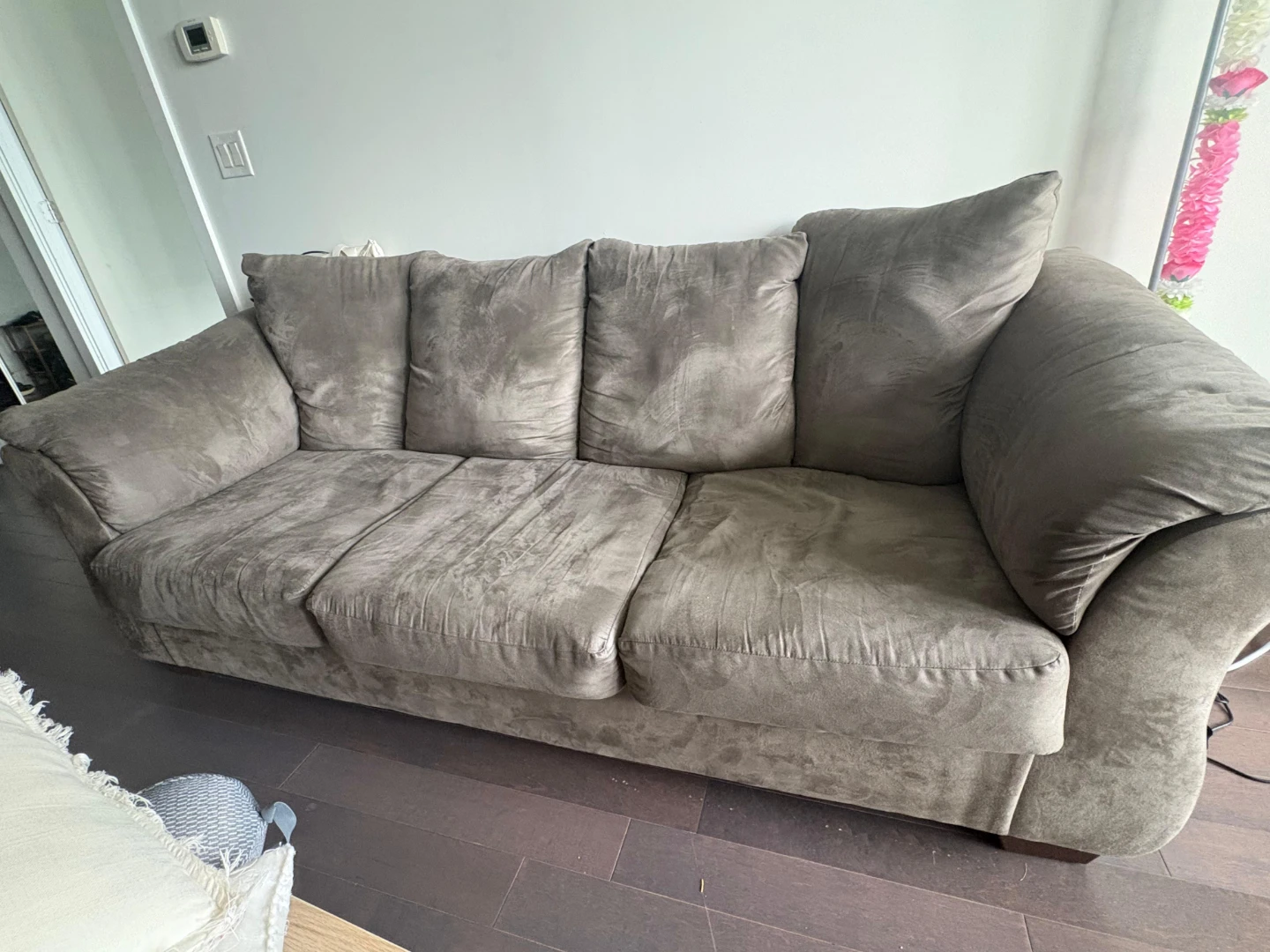 Ashley Grey Microfibre Three-Seater Sofa