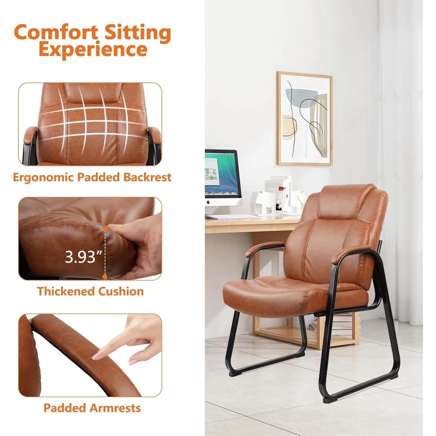 New <> Tan Faux Leather Office Guest Chair - photo 3