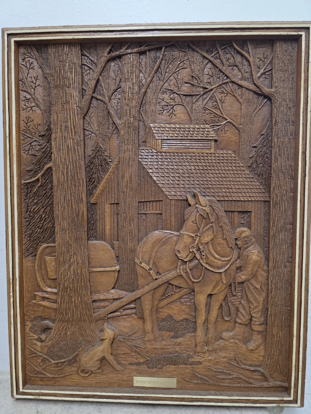 Vintage Maple Syrup Season Wood Carving