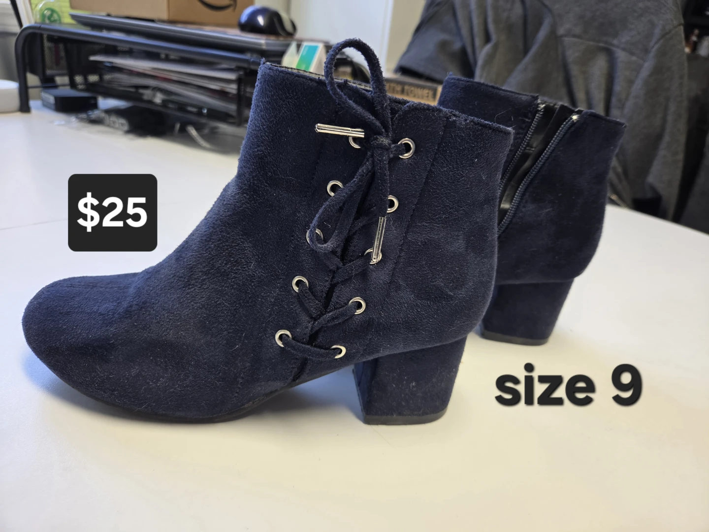 Navy blue lace-up ankle boots