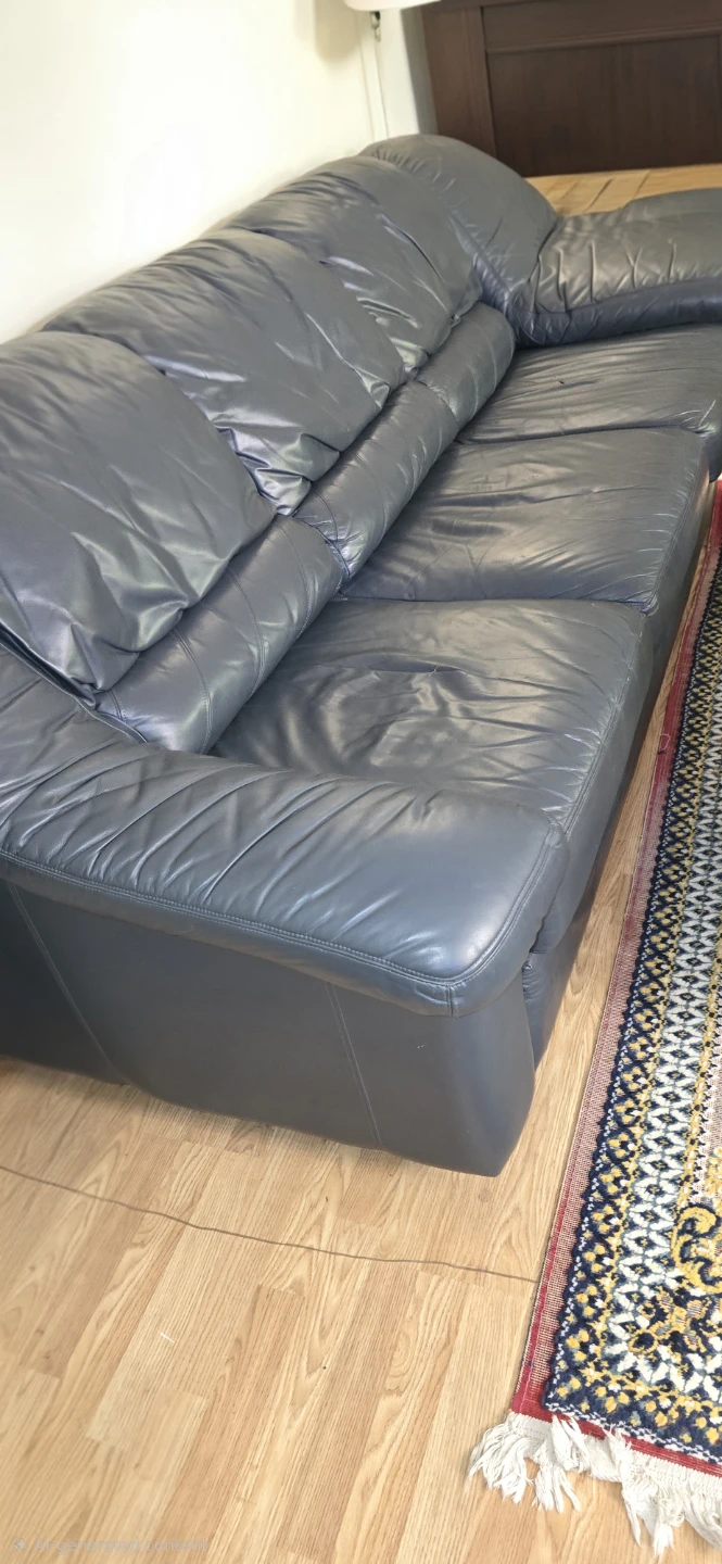 Dark blue/green mix Leather 3 seater Sofa - photo 3