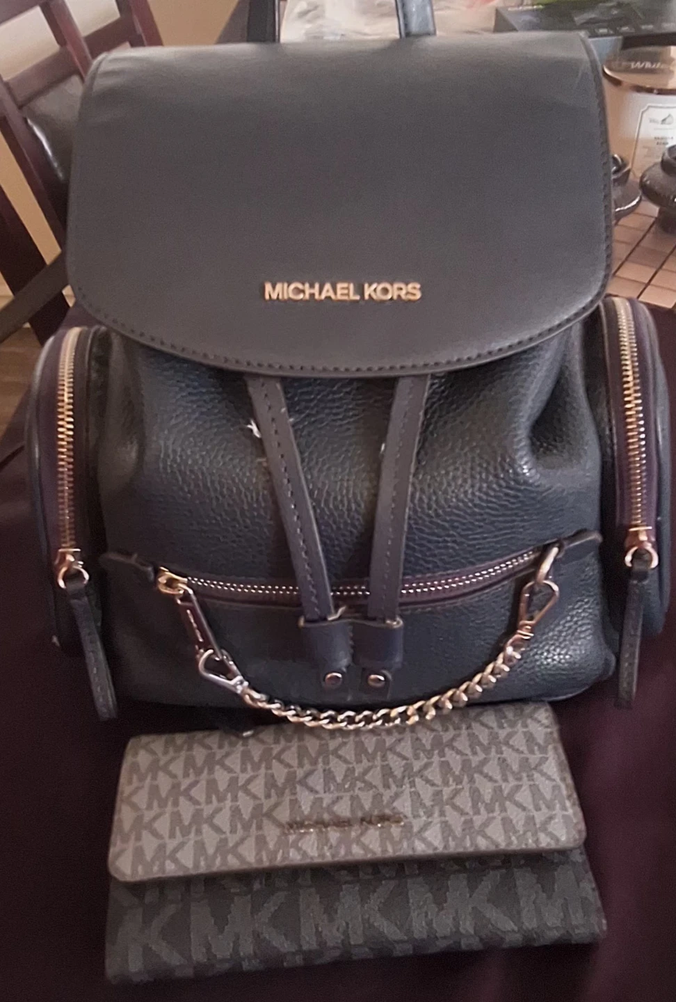 Michael Kors Leather Backpack and Wallet Set