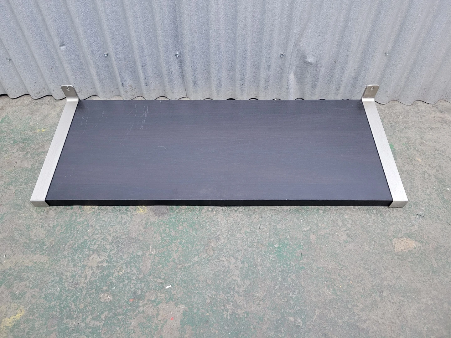 Black Wooden Wall Shelf with Metal Brackets