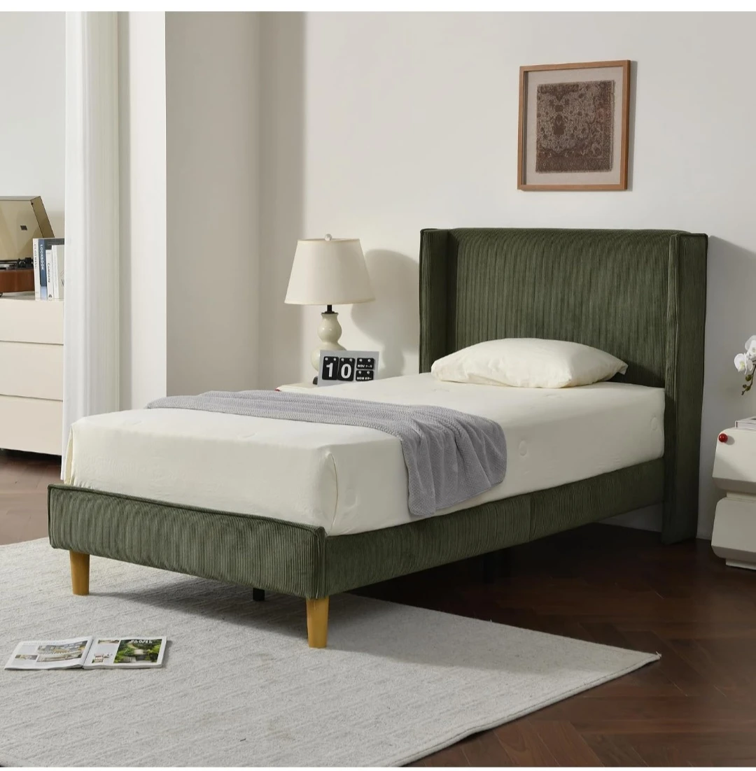 Green Twin Size Upholstered Bed Frame