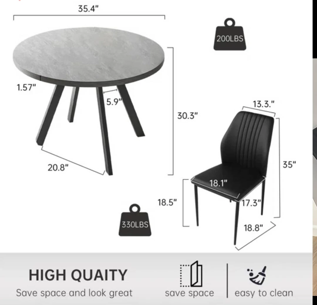 Modern 5-Piece Dining Set with Faux Leather Chairs - photo 5