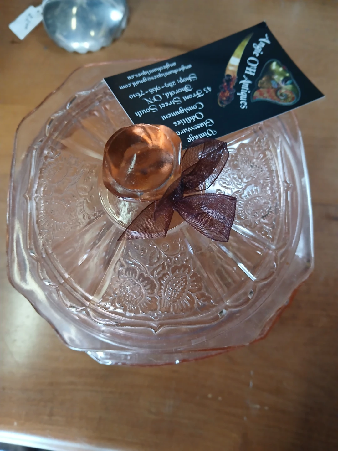 Vintage Pink Depression Glass Covered Candy Jar - photo 2
