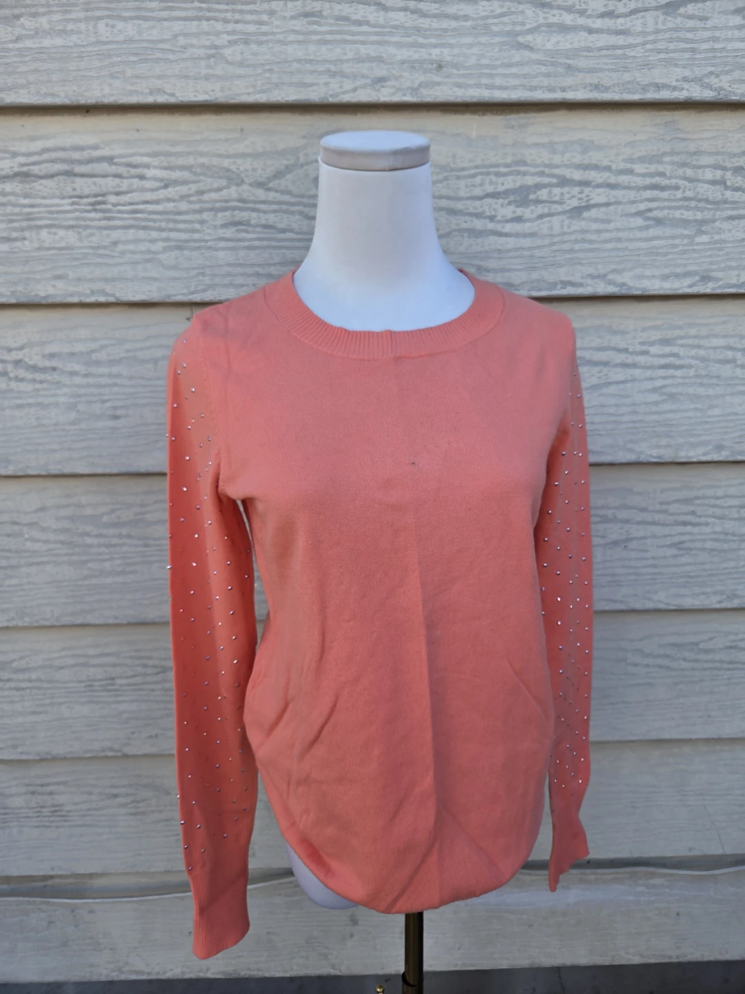 Express Coral Embellished Crewneck Sweater