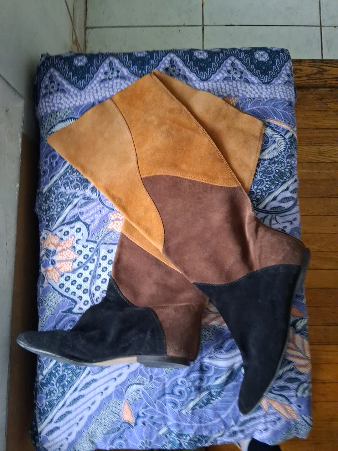 Colour Block Suede Knee-High Boots