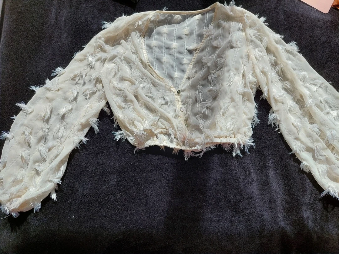 Cream Fringed Crop Top