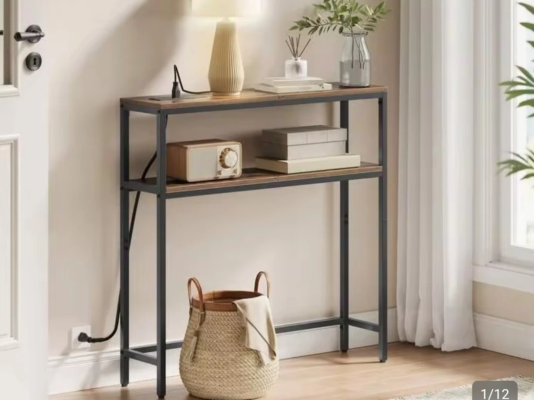 Rustic Console Table with Built-in Charging Station