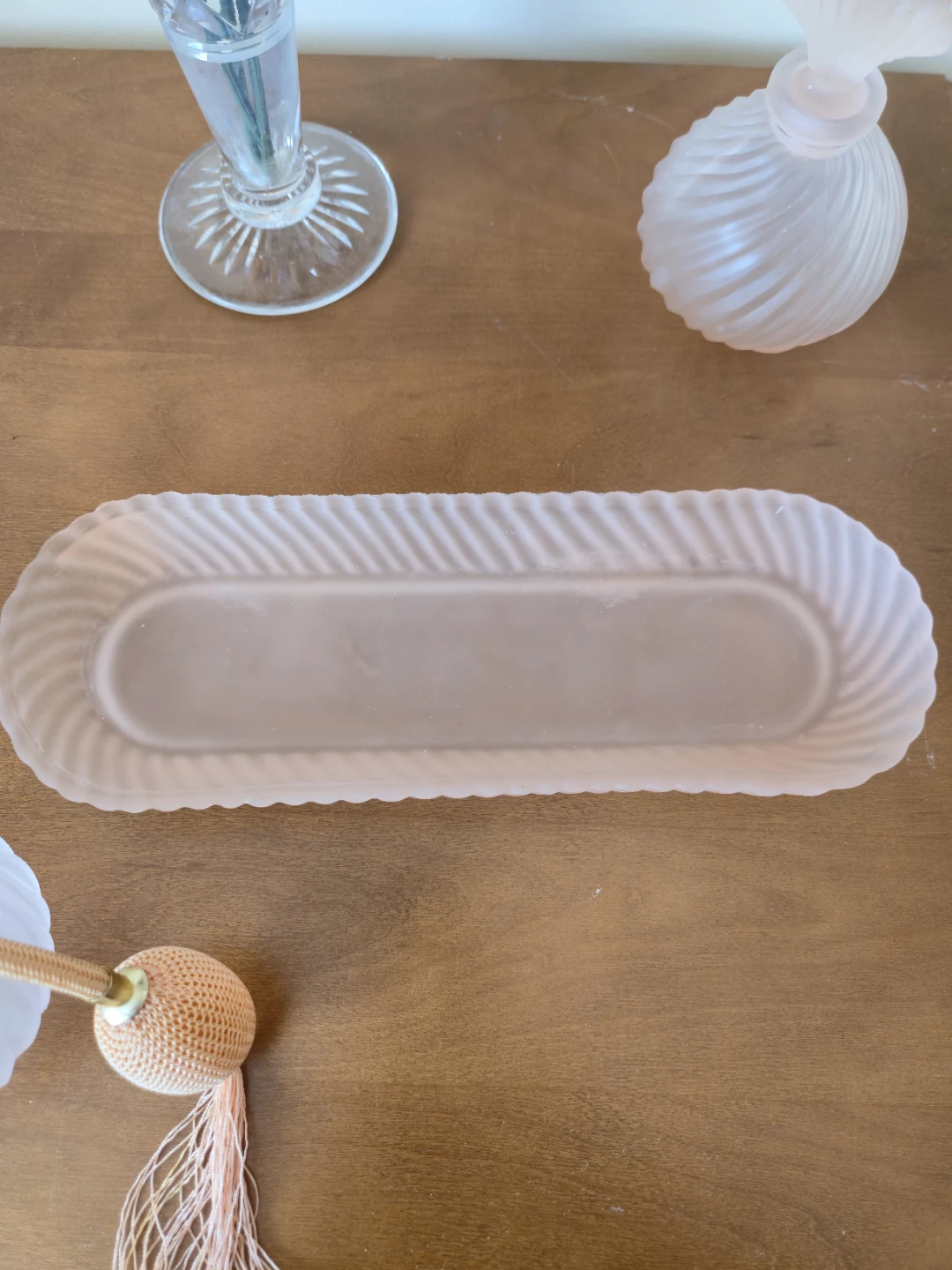 Vintage Pink Frosted Glass Vanity Set - photo 5