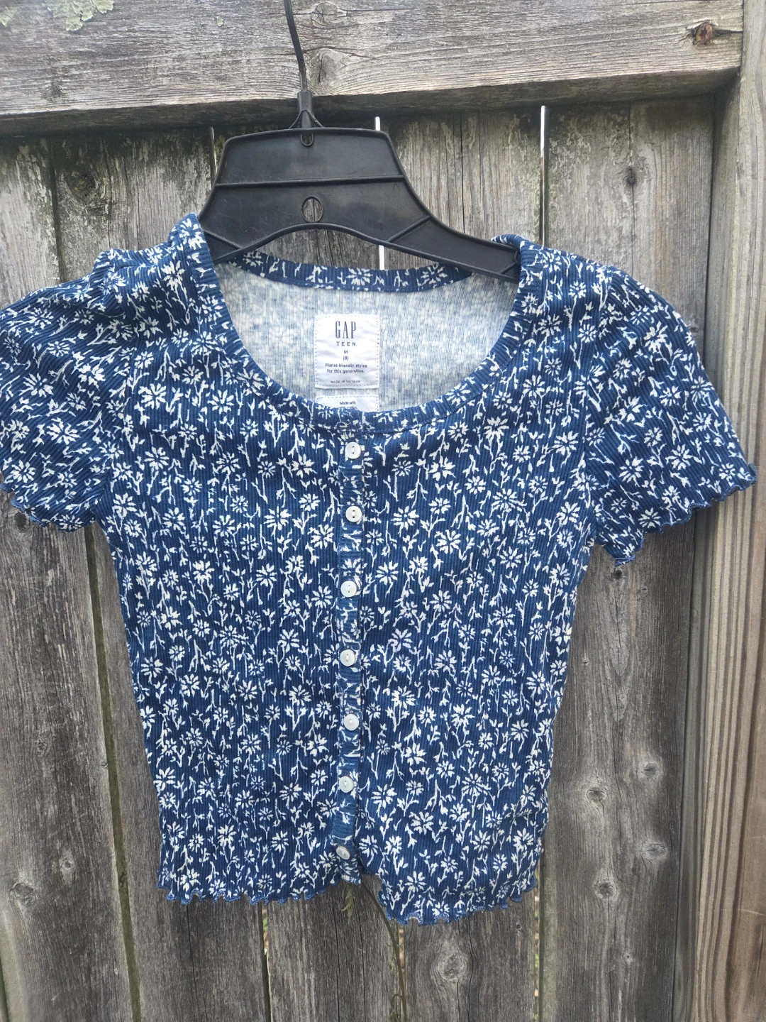 Gap Teen Floral Ribbed Button-Down Top