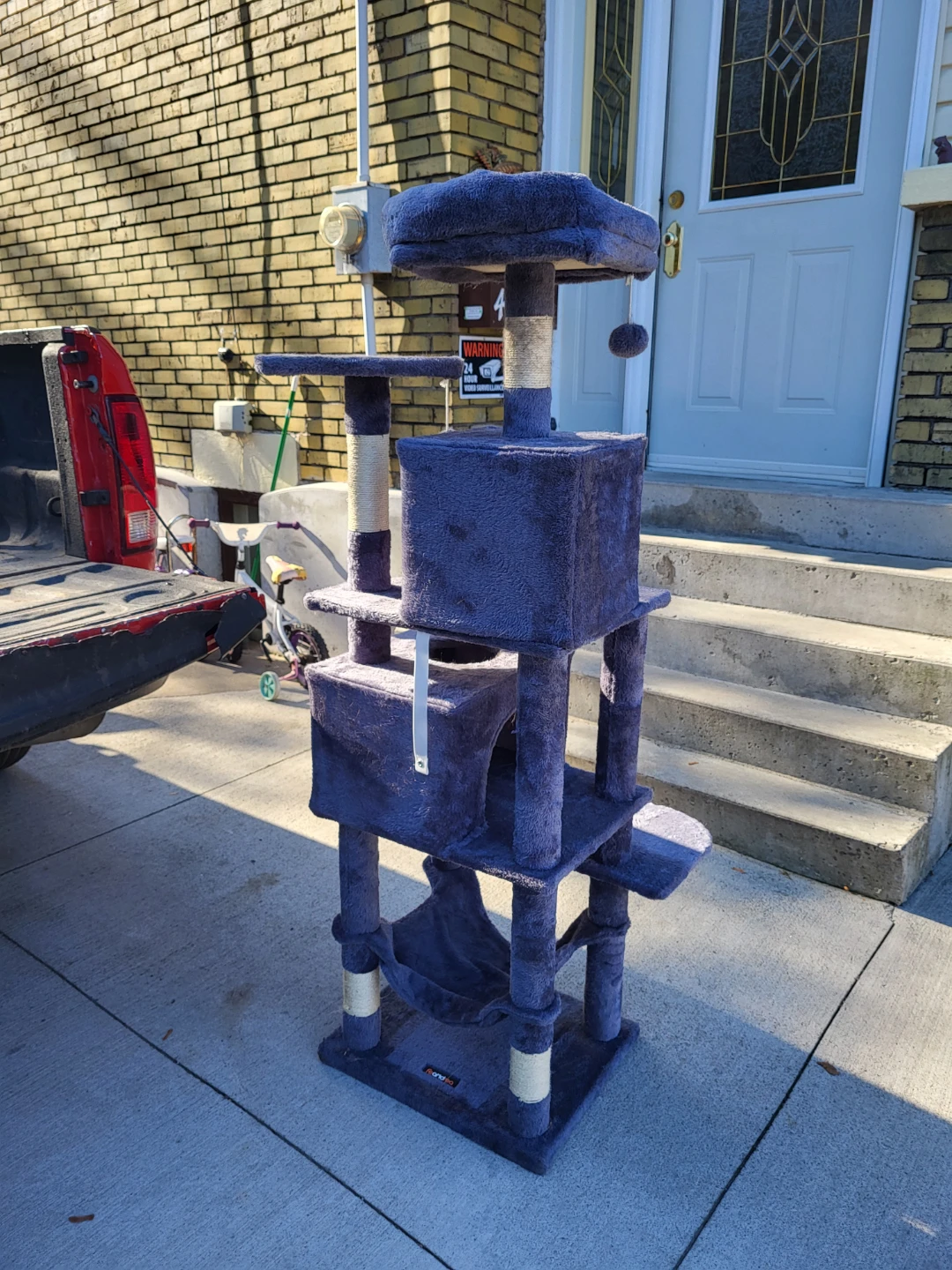 Grey multi-level cat tree with scratching posts - photo 2