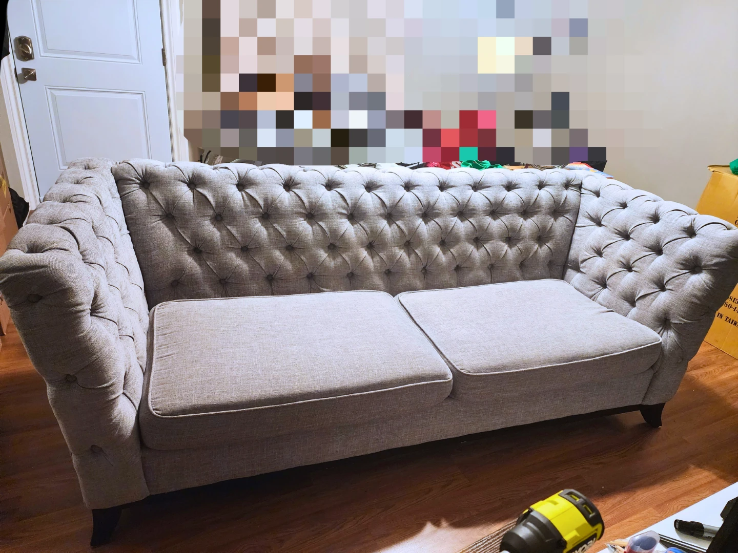 Large Grey Tufted Sofa