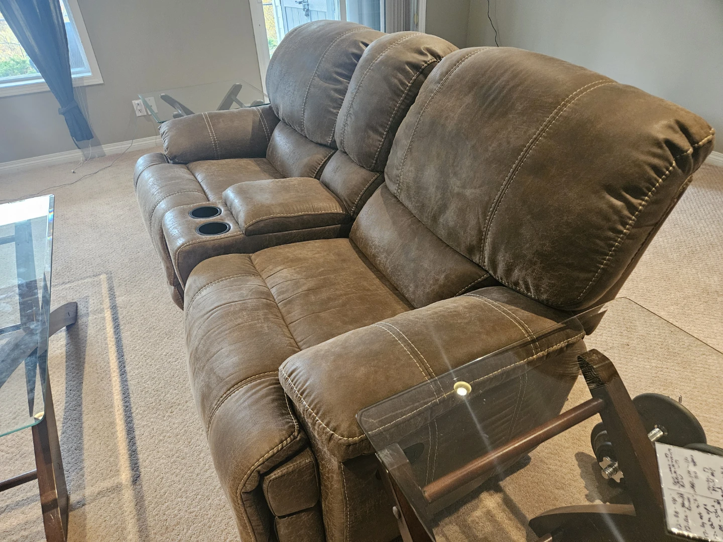 Brown Leather Reclining Loveseat - photo 3