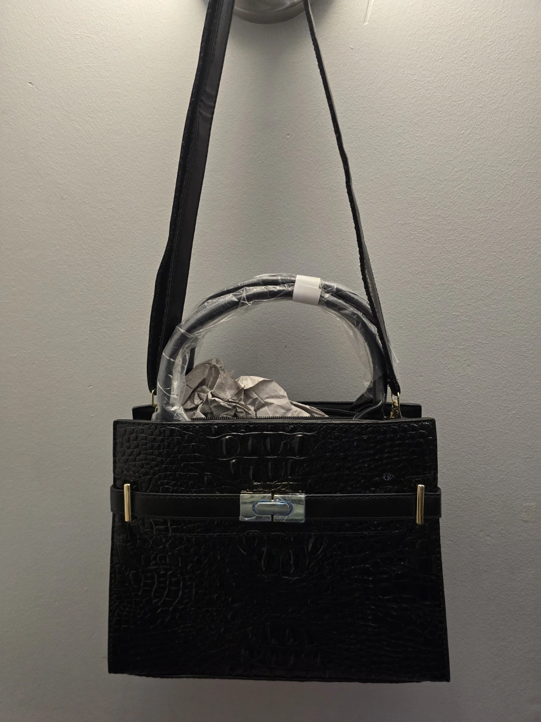 Croc-Embossed Black Handbag - photo 3