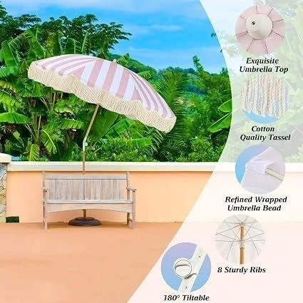 Brand new 6.5ft Striped Fringe Beach Umbrella - photo 4