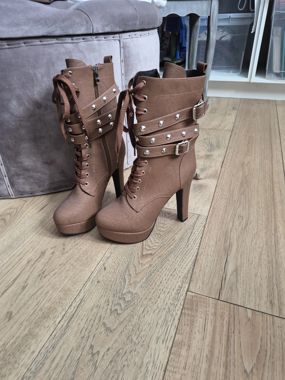 Brown new platform ankle boots