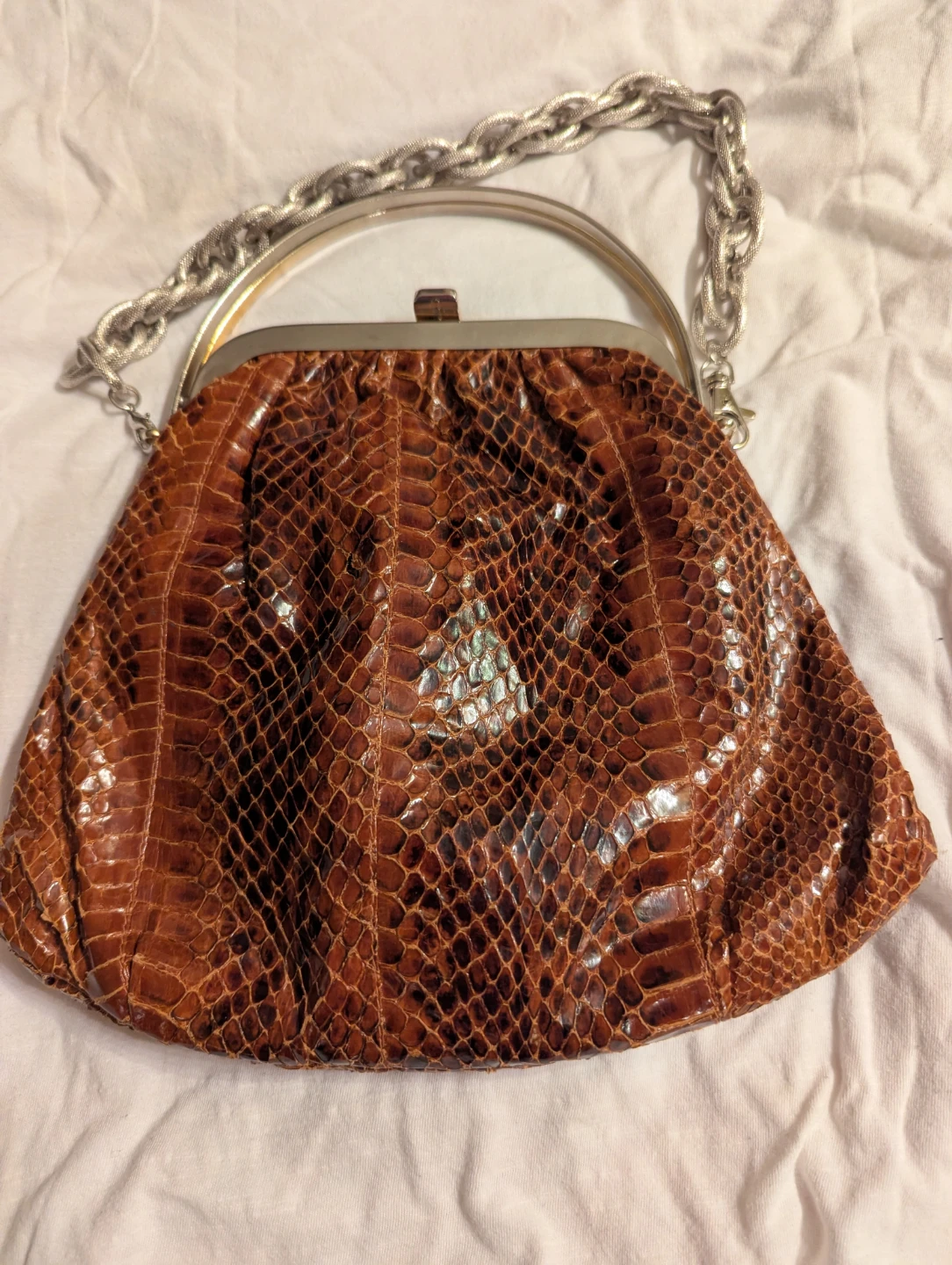La Belle Montreal Brown Snakeskin Handbag