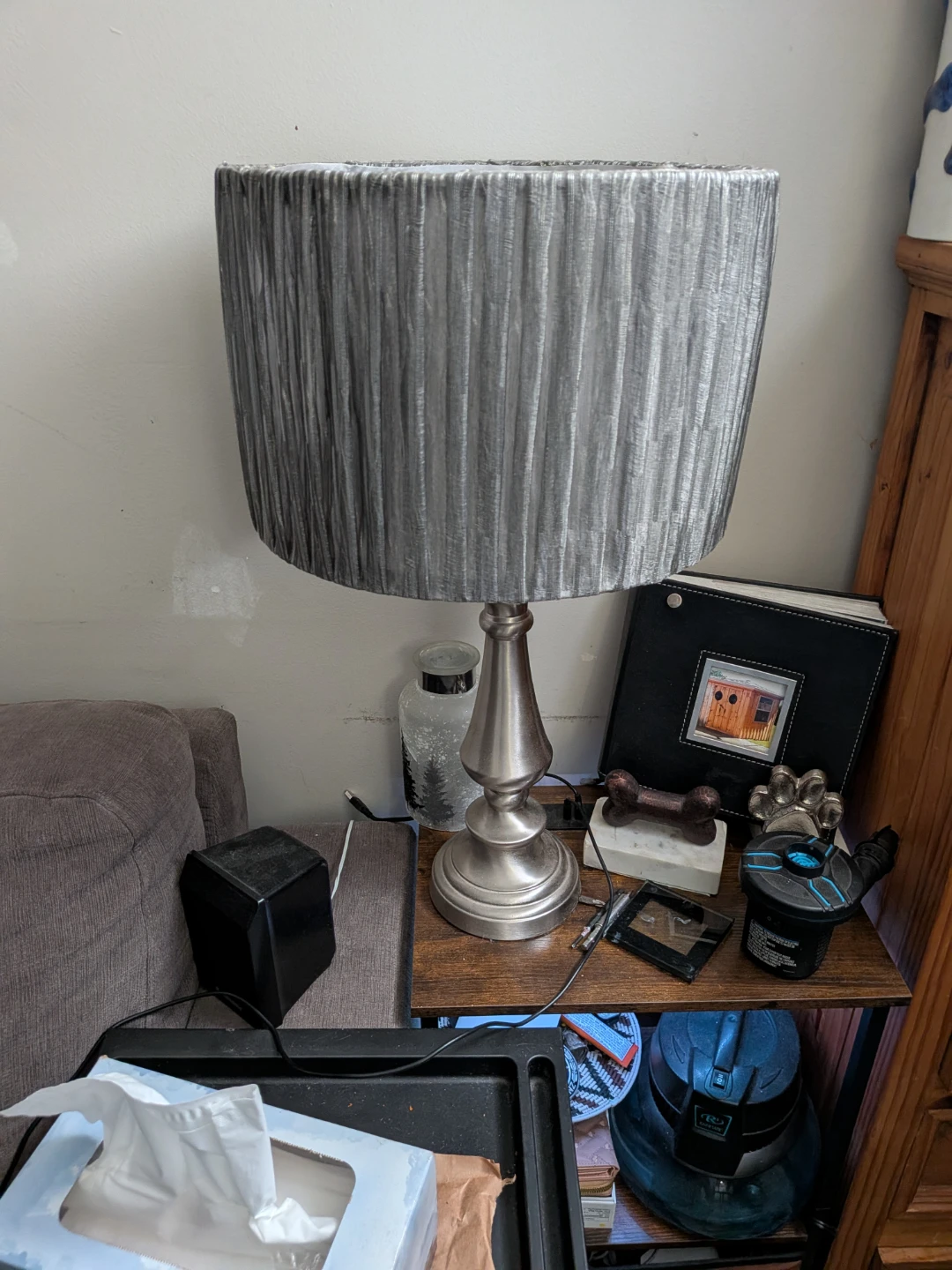 Silver Table Lamp with Pleated Shade