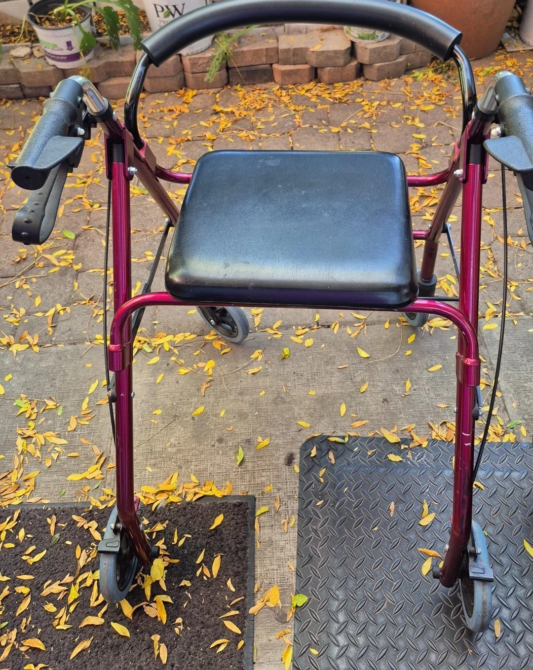 Burgundy Folding Four-Wheel Rollator Walker