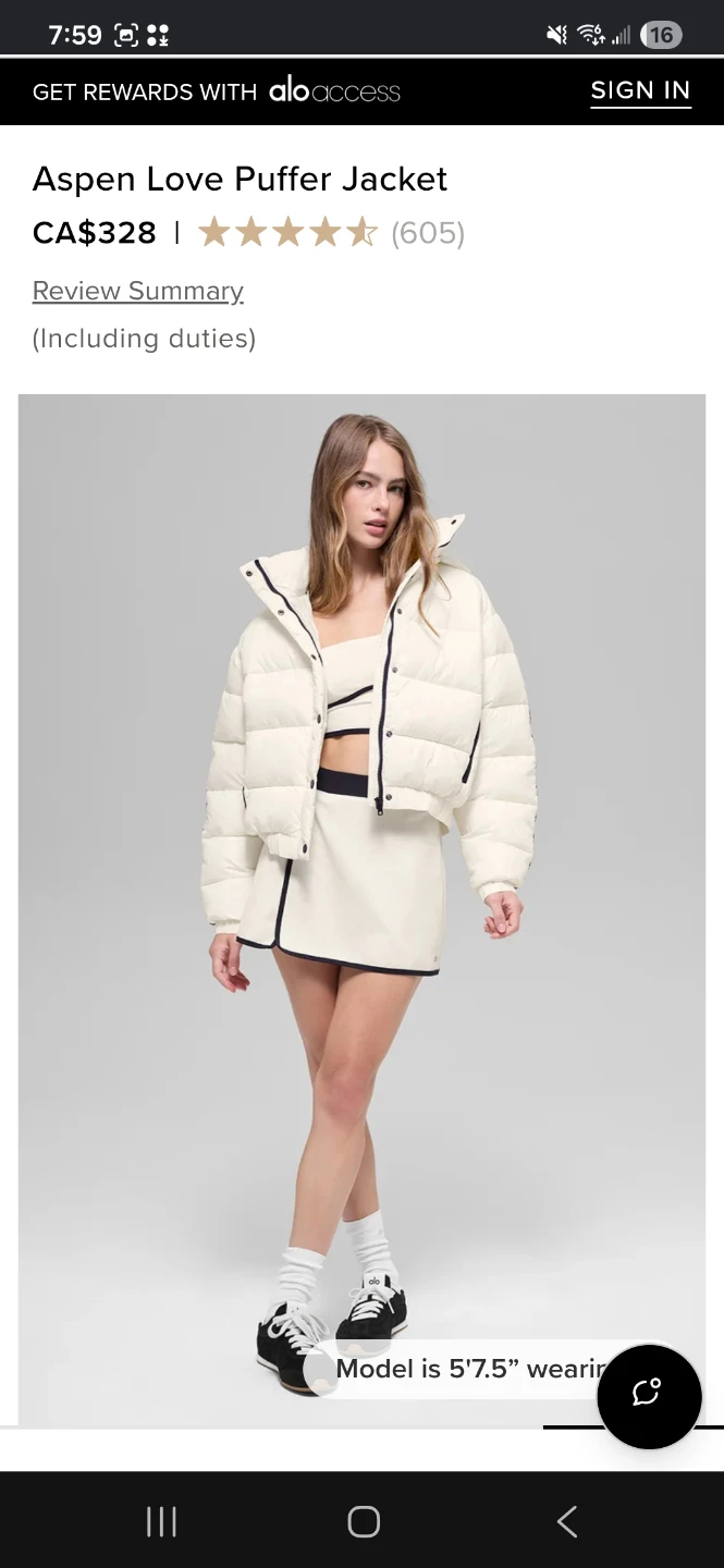 Alo Yoga Aspen Love Puffer Jacket size XS