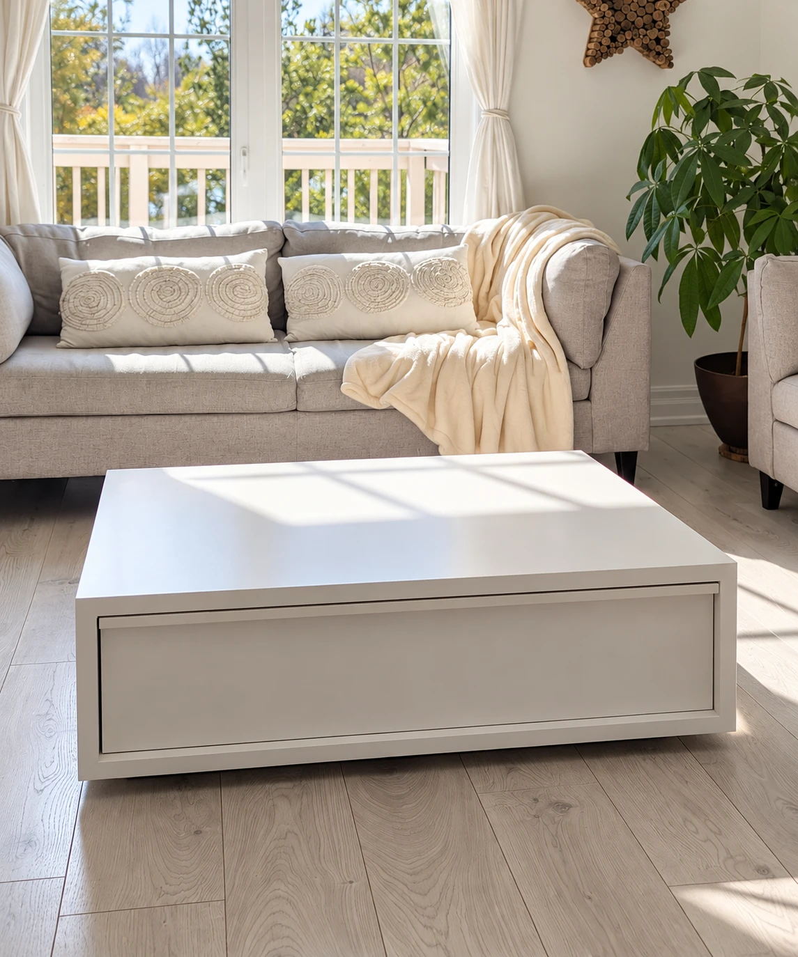 EQ3 White Coffee Table with Drawer