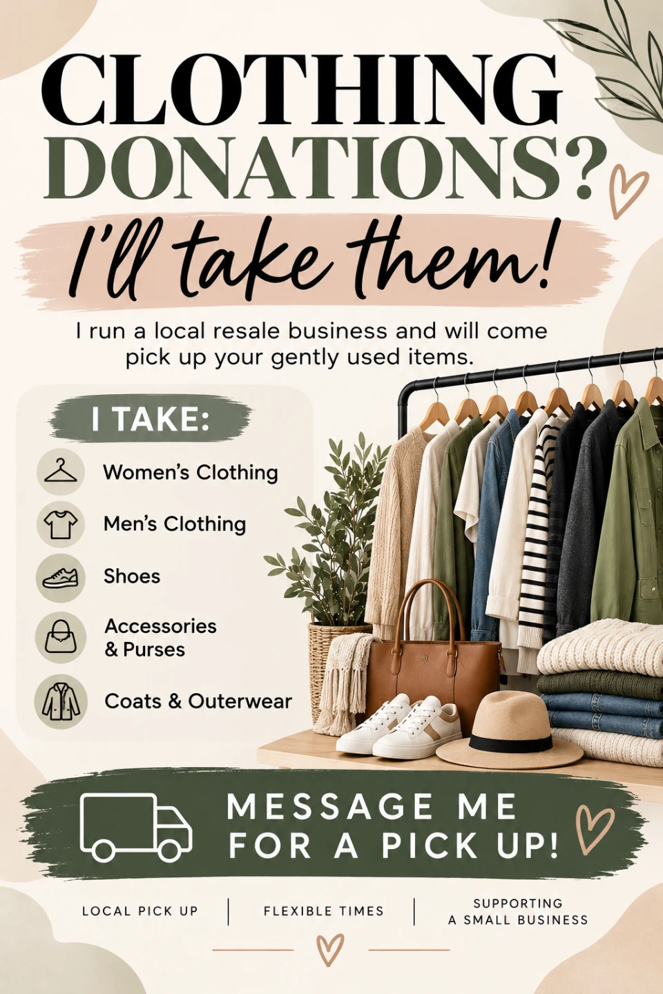 I'll pick up your used clothing/accessories.