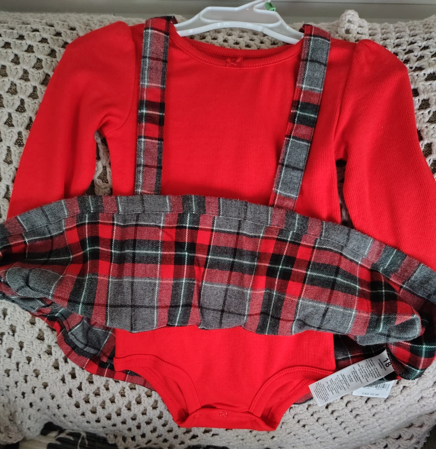 New 18M Carter's red plaid jumper dress set - photo 3