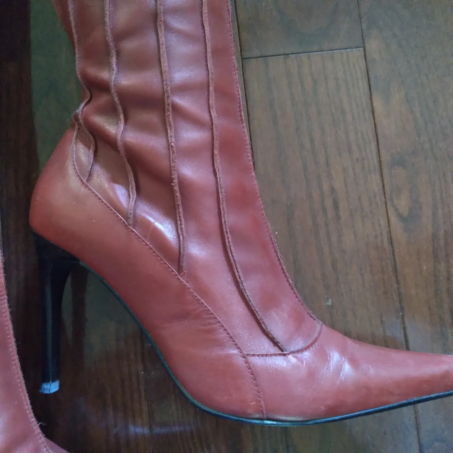 Vintage Red Leather Stiletto Boots - photo 2