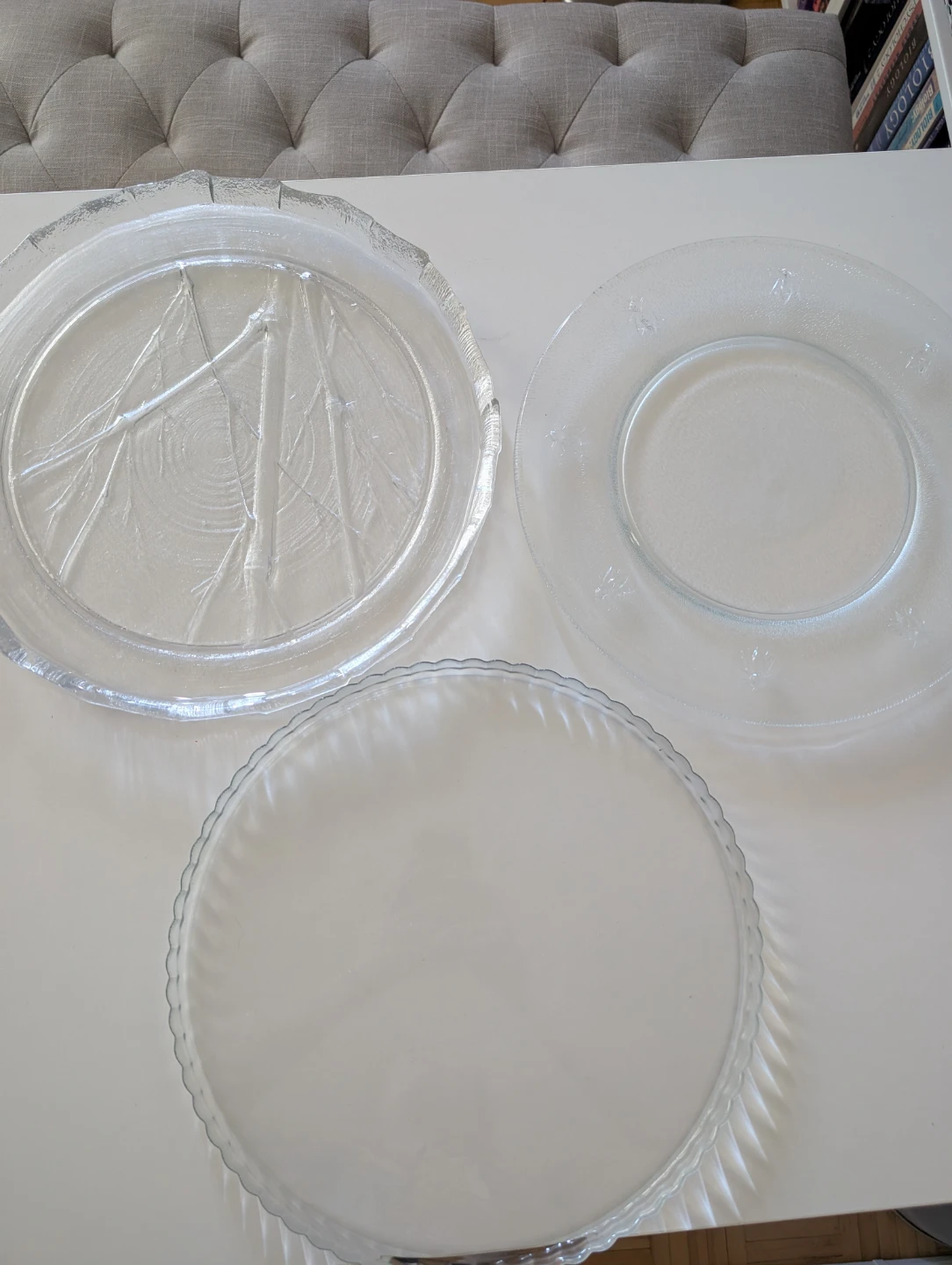 Set of 3 Clear Glass Serving Trays and Plates
