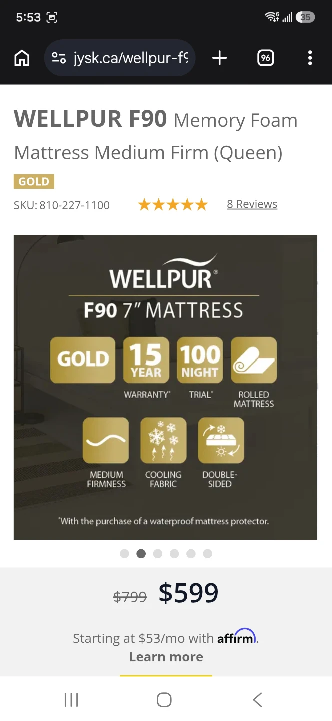 Wellpur F90 Queen Memory Foam Mattress with protector - photo 5
