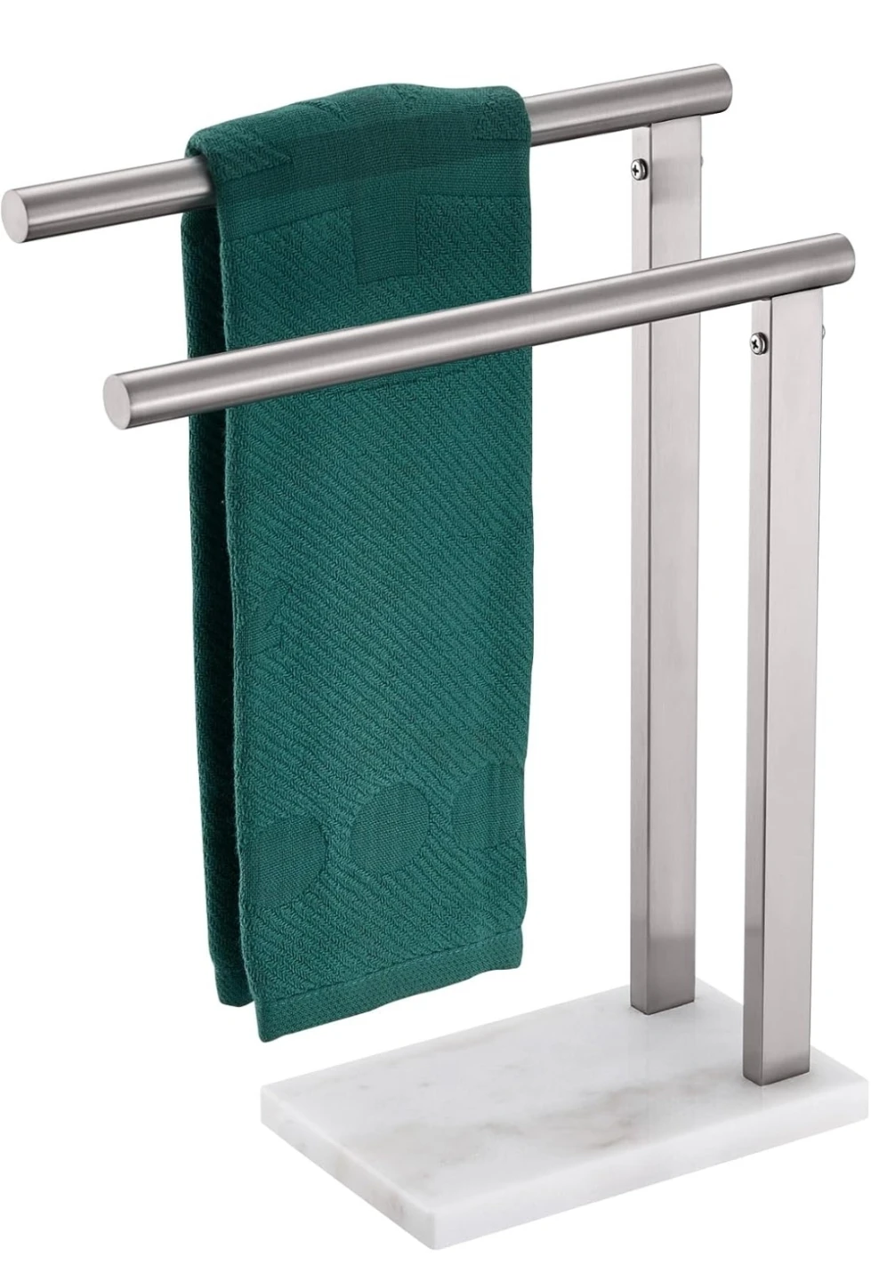 Brushed Nickel Two-Tier Towel Stand with  marble  base