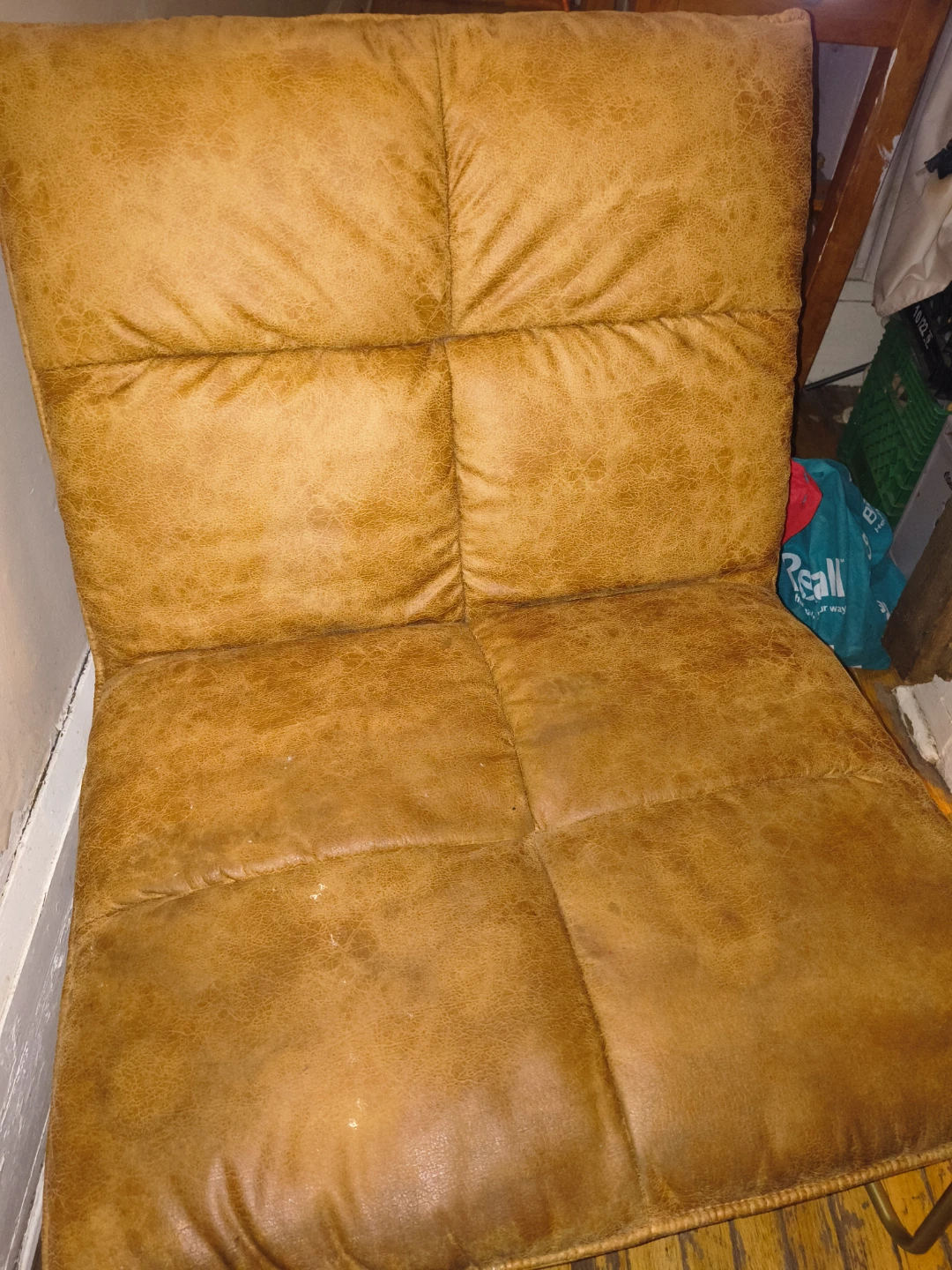 Tan Faux Leather Accent Chair and Pouf Set - photo 2