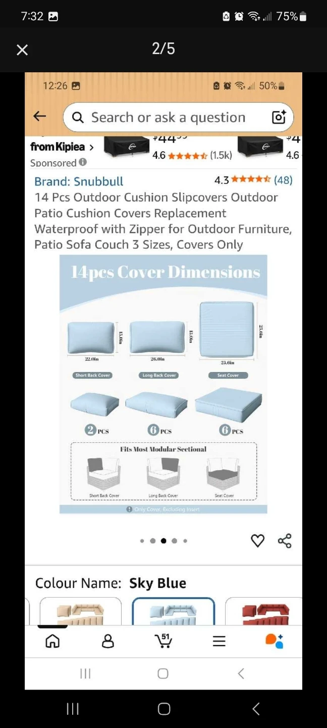 Snubbull 14 Pc Outdoor Cushion Slipcover Set, Sky Blue - photo 2