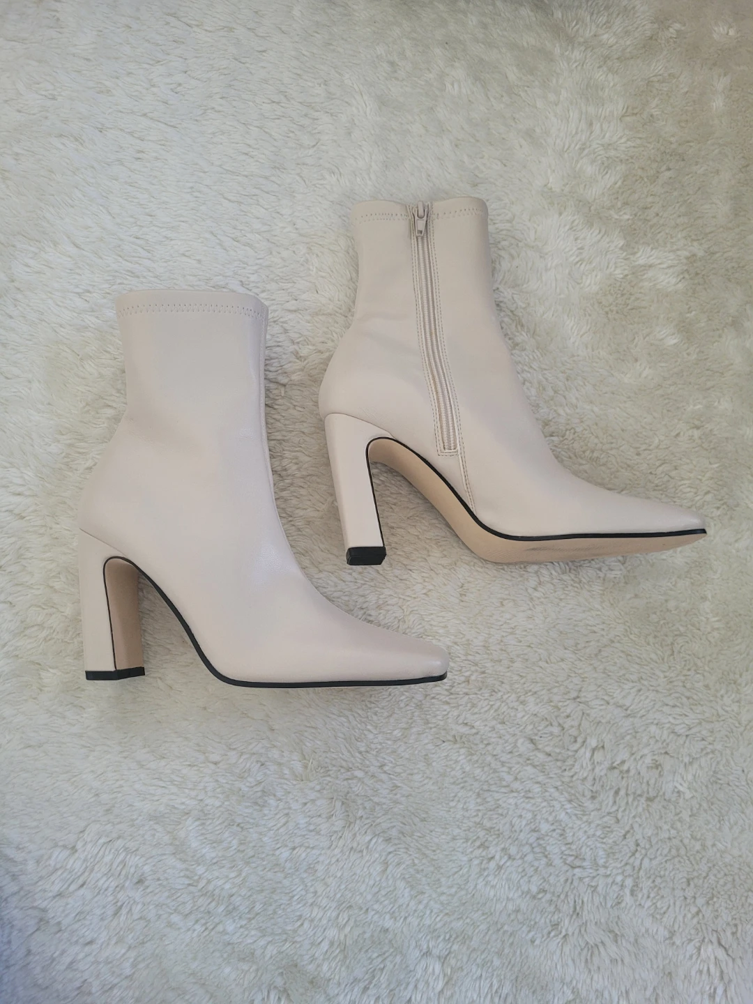 Cream Heeled Ankle Boots