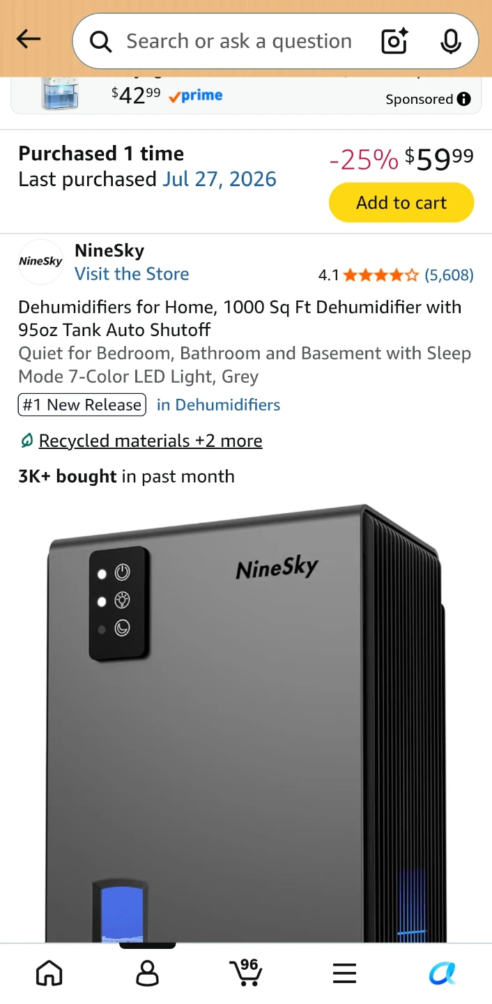 NineSky Home Dehumidifier 95oz Tank