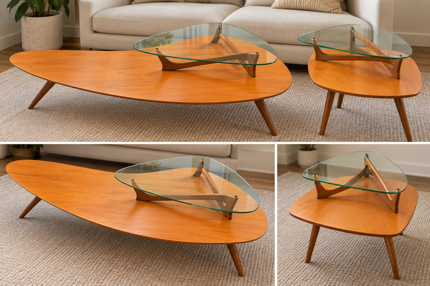 Vintage MCM Biomorphic Boomerang Coffee Table Set