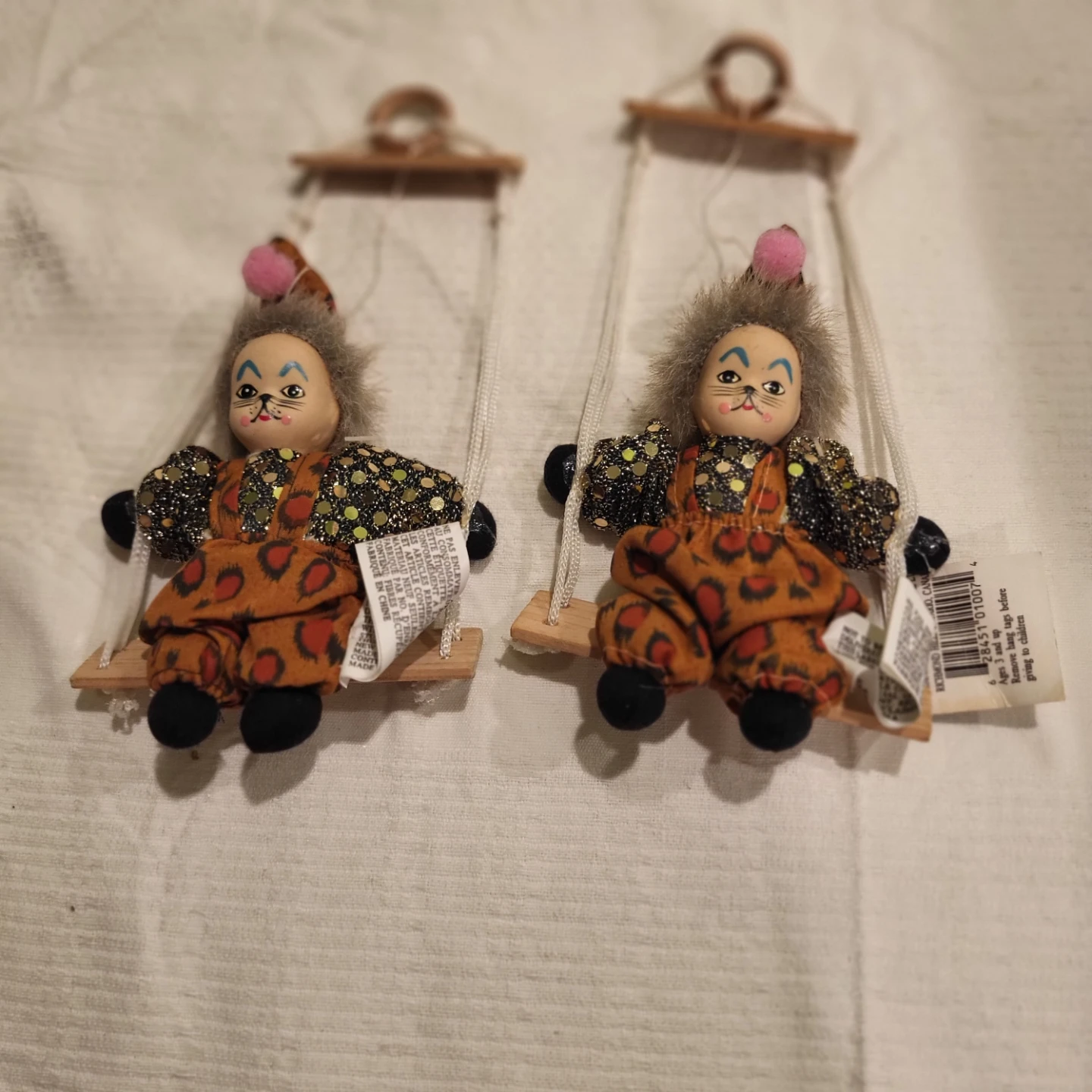 Two Vintage Clown Ornaments on Swings - photo 2