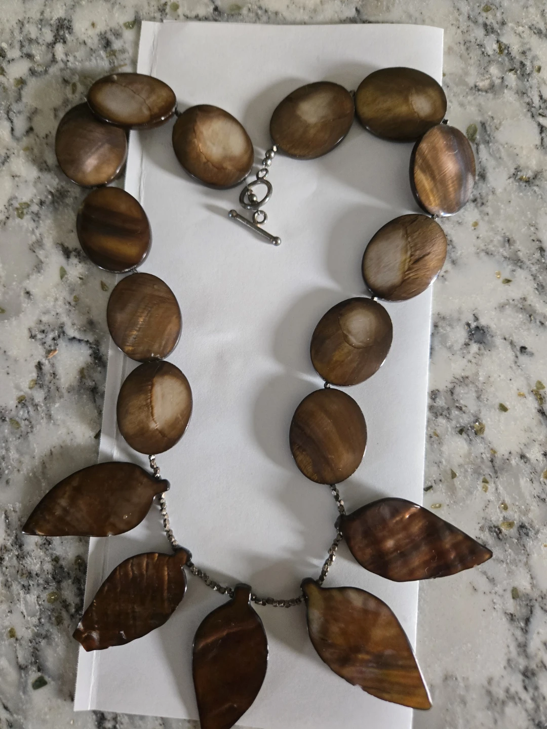 Vintage Brown Shell Sterling Silver Statement Necklace