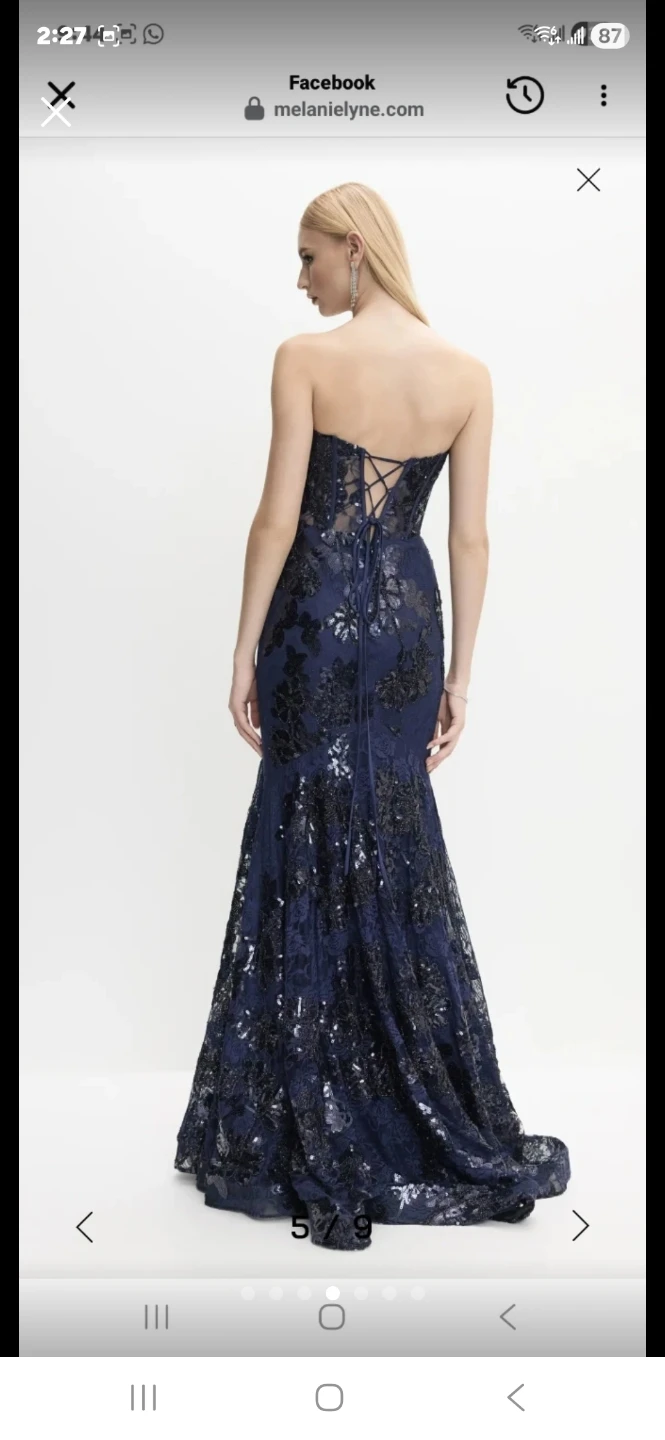 Size 6 Melanie Lyne Navy Lace Sequin Evening Gown - photo 2