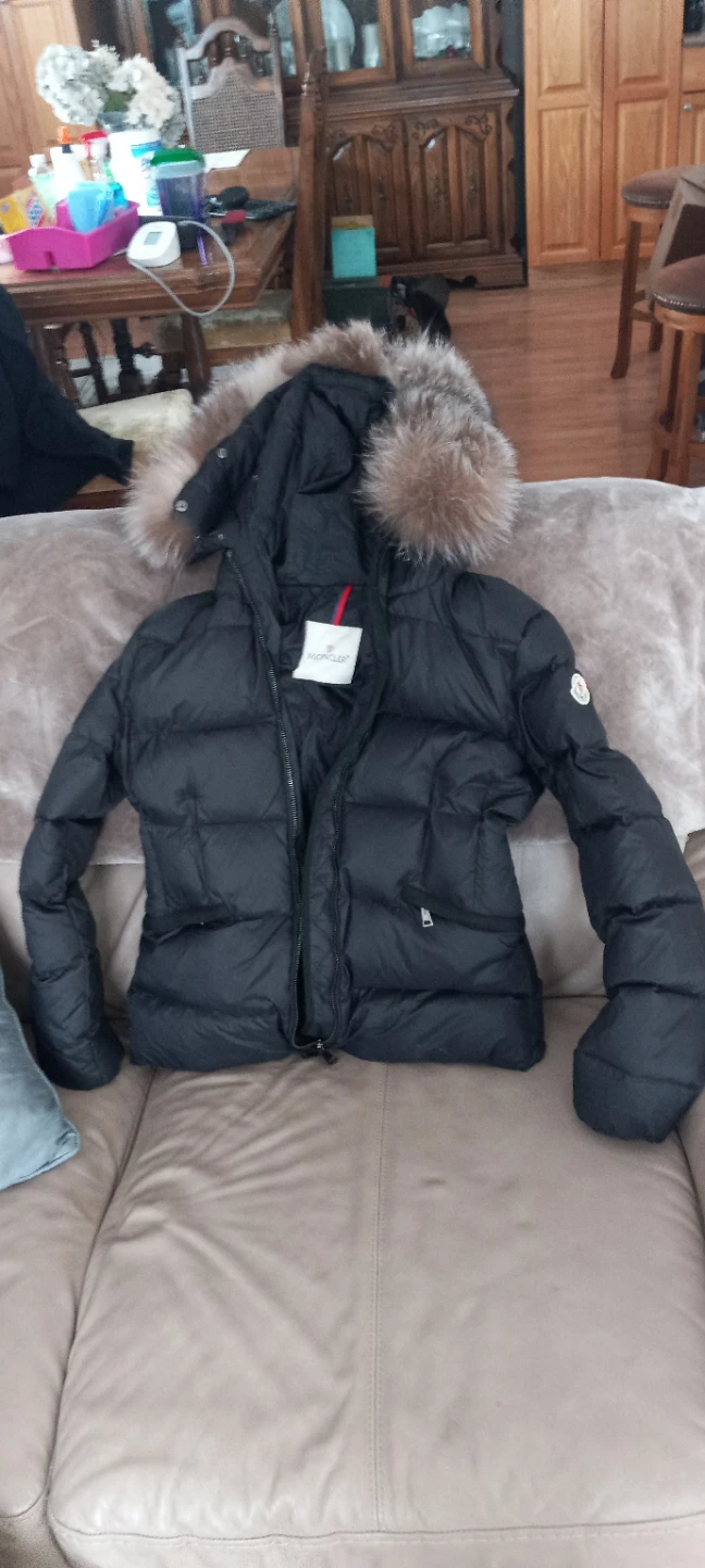 Moncler Black Puffer Jacket with Fur Hood