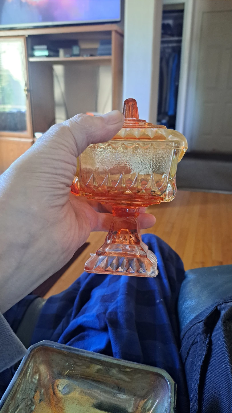Amber Glass Candy Dish  and blue dish