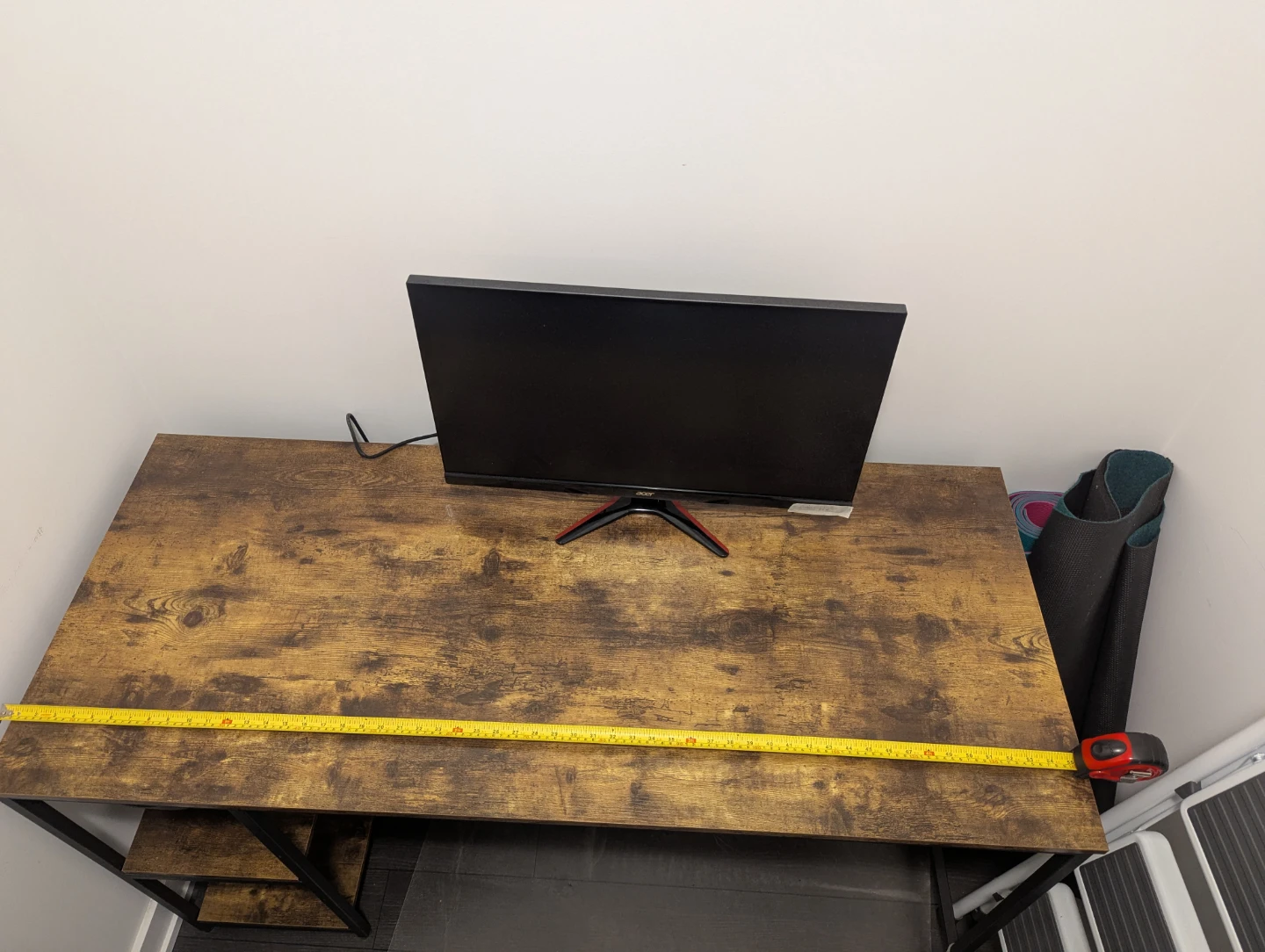 Rustic brown computer desk with side shelves - photo 3