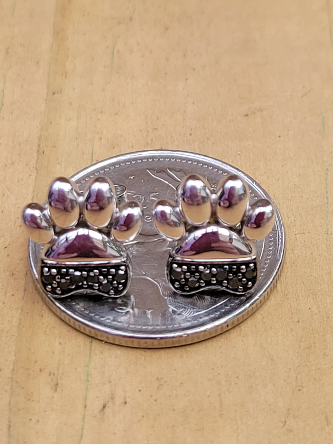Sterling Silver and Black Diamonds Paw Print Earrings - photo 3