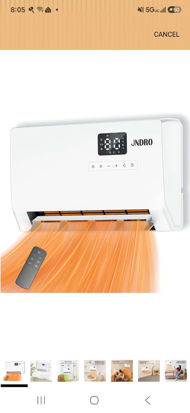 JNDRO Wall-Mounted Electric Space Heater SL001